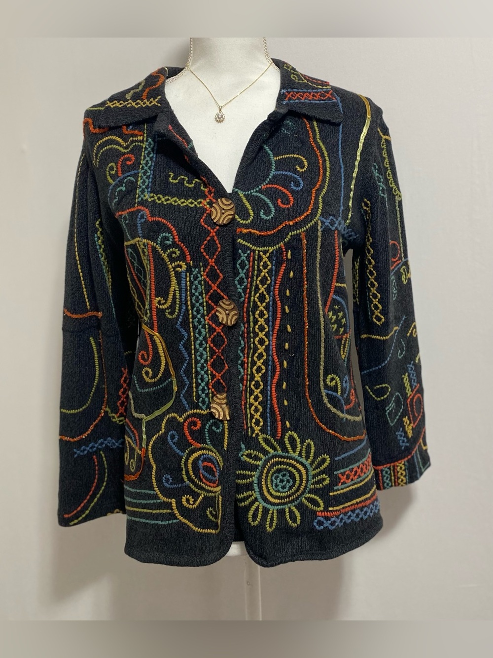 Chico’s Black Jacket with Colorful Embroidery